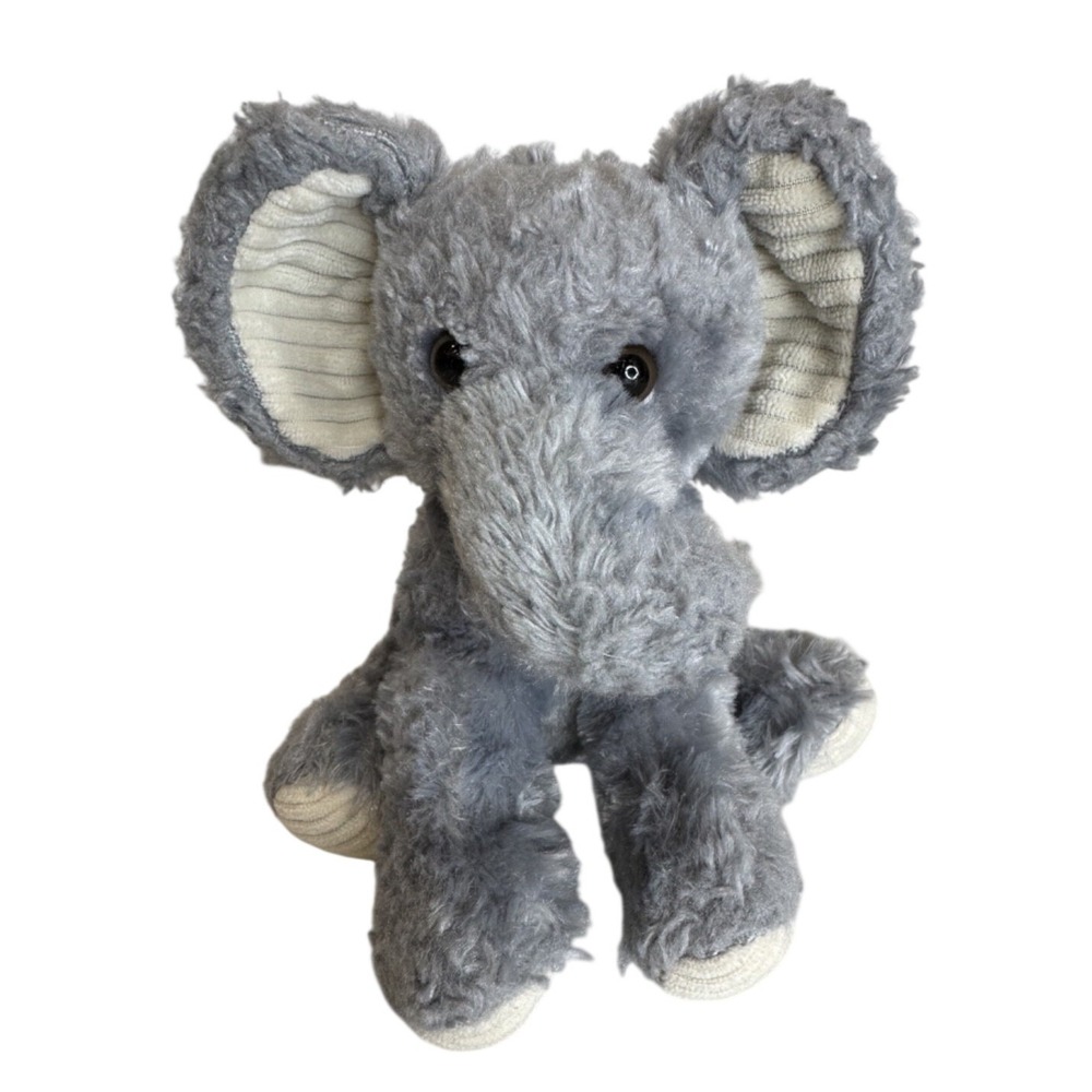 Goffa Gray Elephant Plush Stuffed Animal Shaggy Fur Corduroy Ears P18652-042024